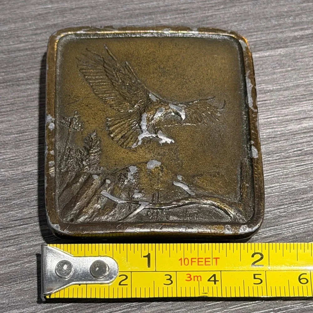 Vintage 1977 Indiana‎ Metal Craft Bald Eagle Belt Buckle Bronze Tone Distressed